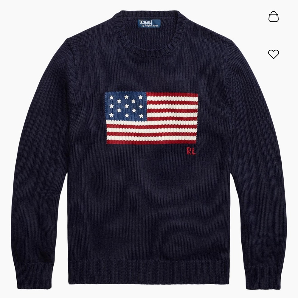 Polo by Ralph Lauren Men's Navy Sweater with Flag Design Sz XL- Worn Once!